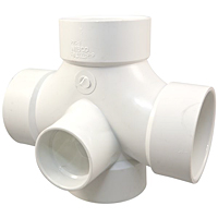 Double Sanitary Tee with Two 90° Inlets Hub - PVC DWV, 4835-9-9 Double Sanitary Tee with Two 90° Inlets Hub - PVC DWV, 4835-9-9