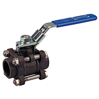 Three-Piece Carbon Steel Ball Valve - Full Port, Stainless Steel Trim, Socket Weld, K-595-CS-R-66-LL