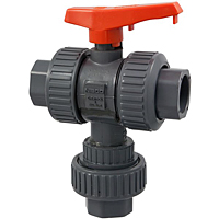 Ball Valve - Threaded, True Union, 3-Way 2-Position Diverter, PVC Schedule 80, EPDM, T45D2-E