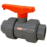 Bleach Ball Valve - Model D, Universal Ends, Tru-Bloc® True Union, Vented Ball, PVC Schedule 80, FKM, U45TB-V-BBV